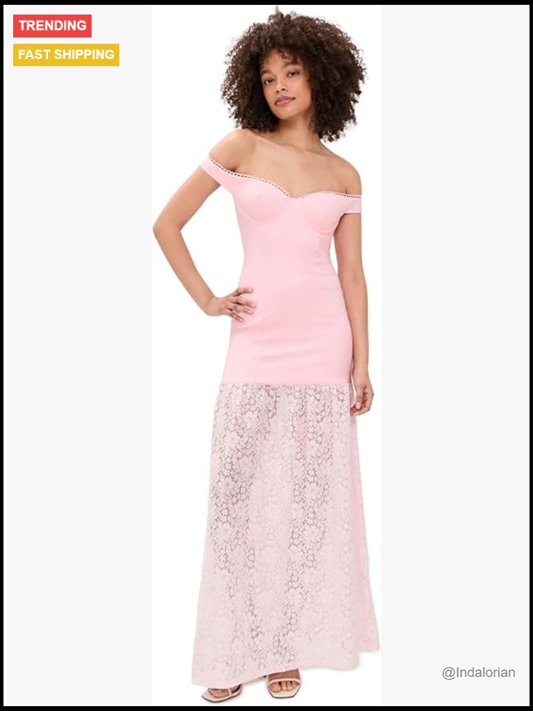 Off Shoulder Maxi Dress With Lace Trim Ponte Knit